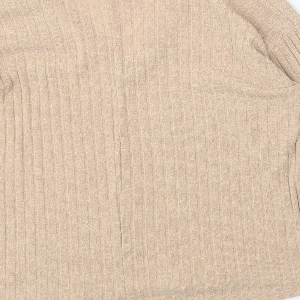 Zara Womens Beige V-Neck Polyester Pullover Jumper Size L - Ribbed