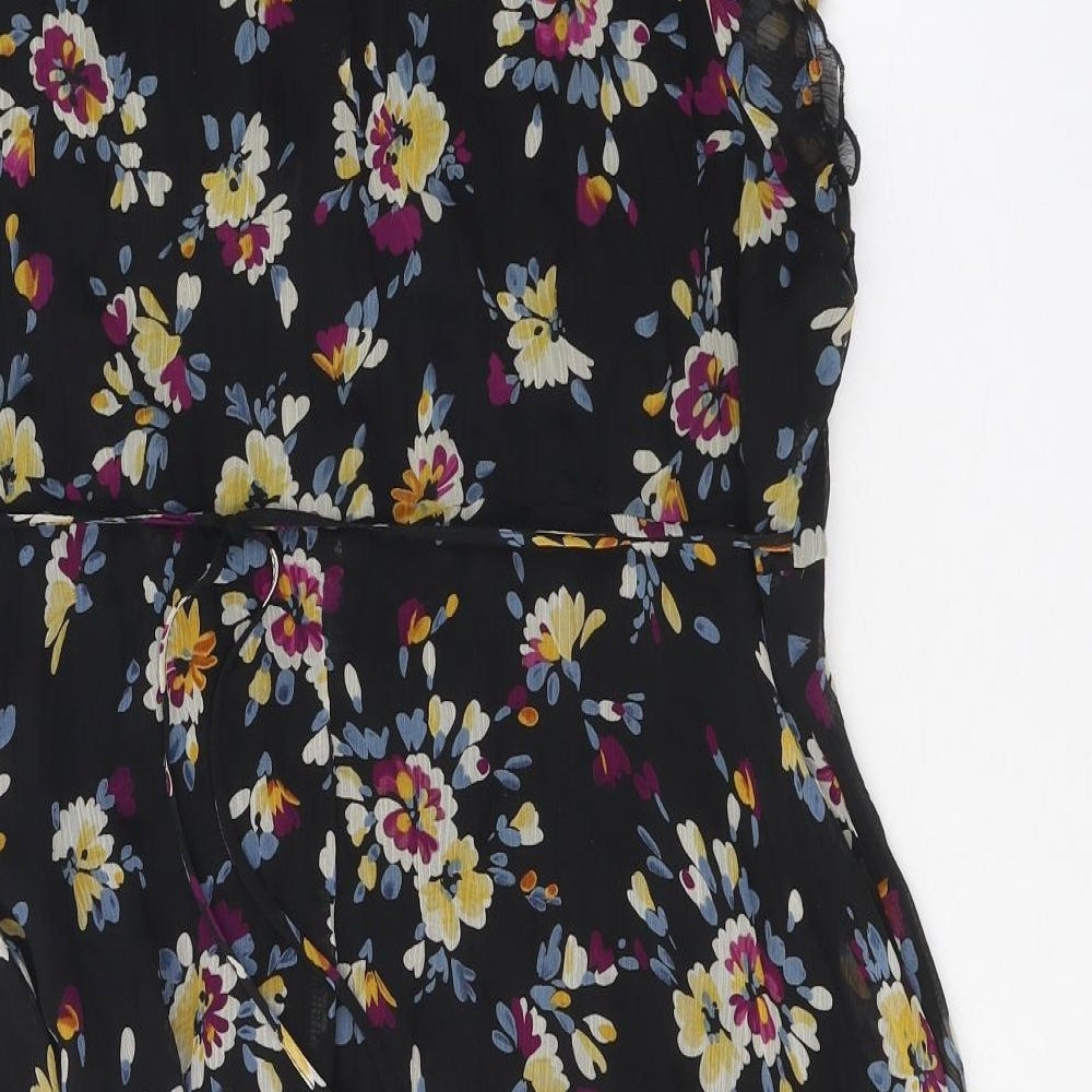 BHS Womens Black Floral Polyester A-Line One Size V-Neck Tie