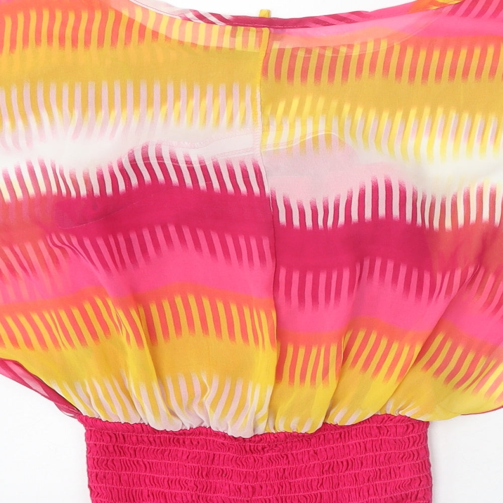 Vizio Womens Multicoloured Striped Polyester Basic Blouse Size L Scoop Neck - Elastic Hem