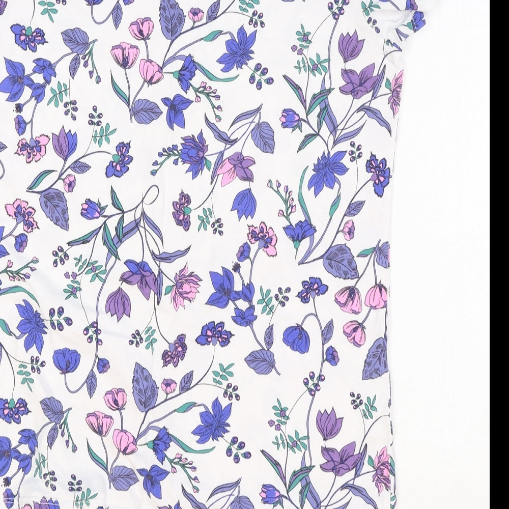 Yessica Womens White Floral Polyester Basic T-Shirt Size XS V-Neck