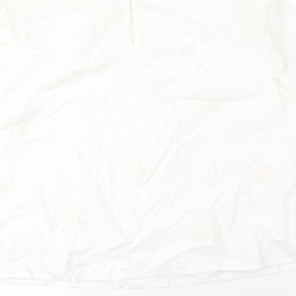 Dorothy Perkins Womens White Floral Polyester Basic Blouse Size 14 Boat Neck - Sleeve Tie Detail
