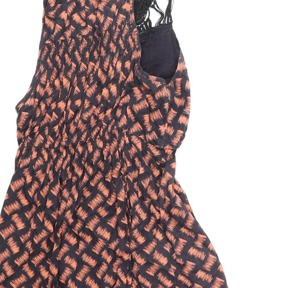 New Look Womens Orange Geometric Polyester Fit & Flare Size 6 Scoop Neck Pullover