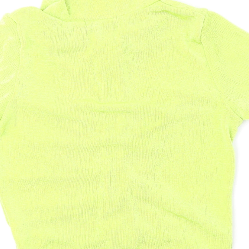 PRETTYLITTLETHING Womens Green Polyester Cropped Button-Up Size 4 Collared - Ruched