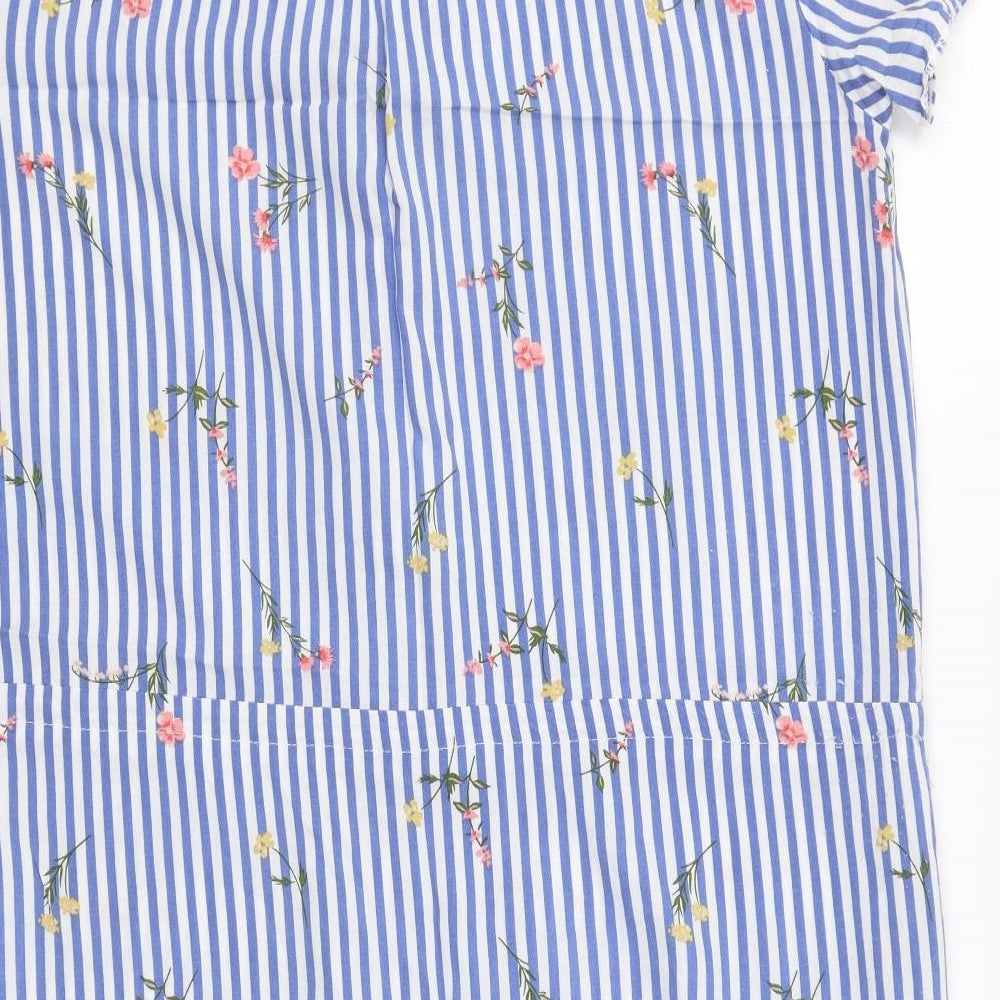 Papaya Womens Blue Striped Cotton A-Line Size 12 V-Neck Tie - Drawstring Waist