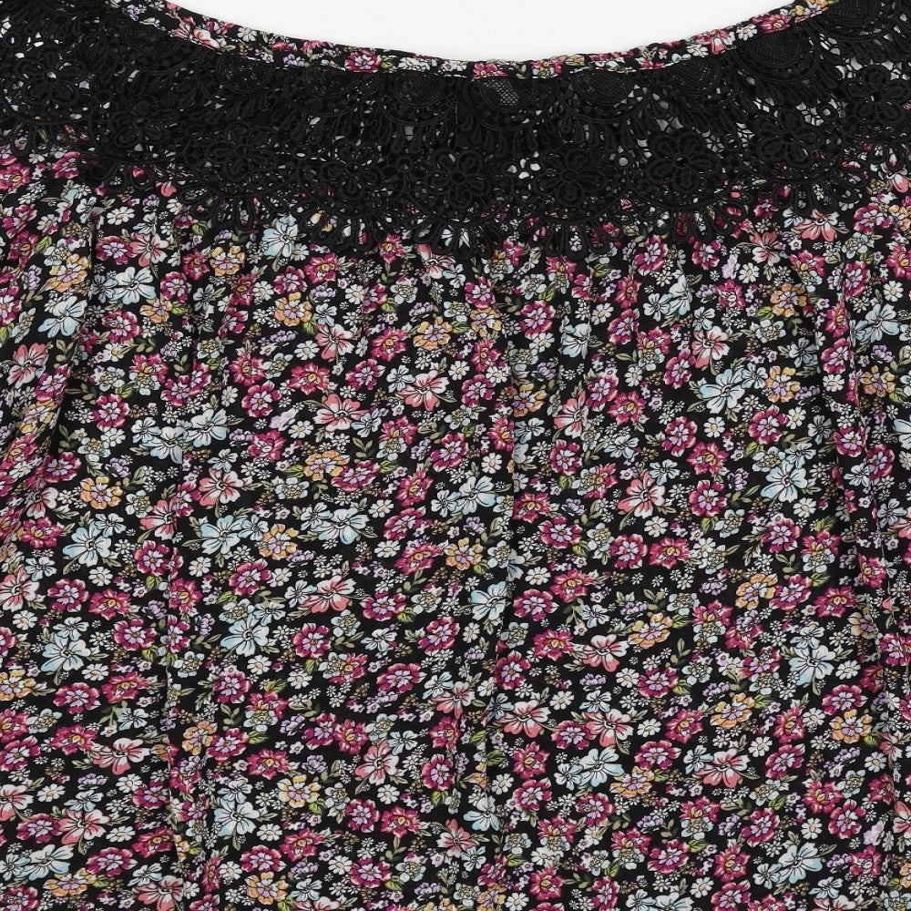 New Look Womens Multicoloured Floral Polyester Basic Blouse Size 10 Boat Neck - Lace Detail