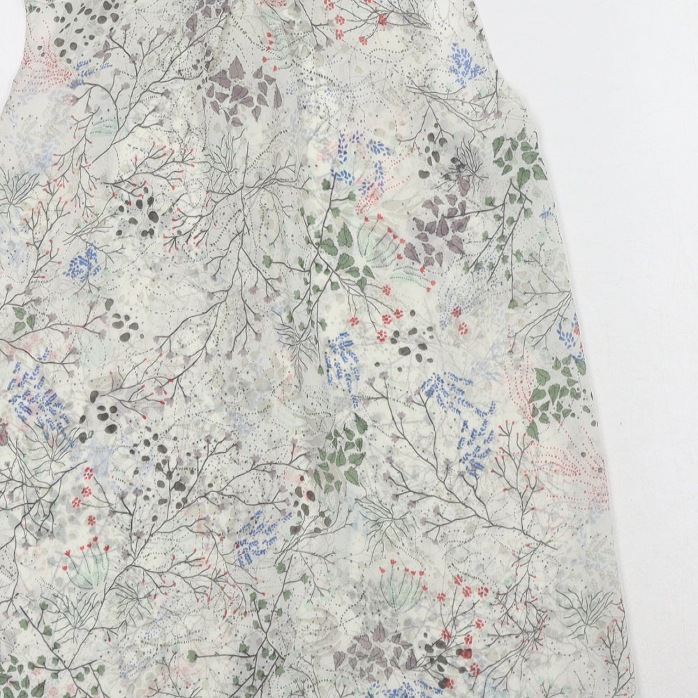 H&M Womens White Geometric Polyester Basic Button-Up Size 6 Collared - Leaf Print