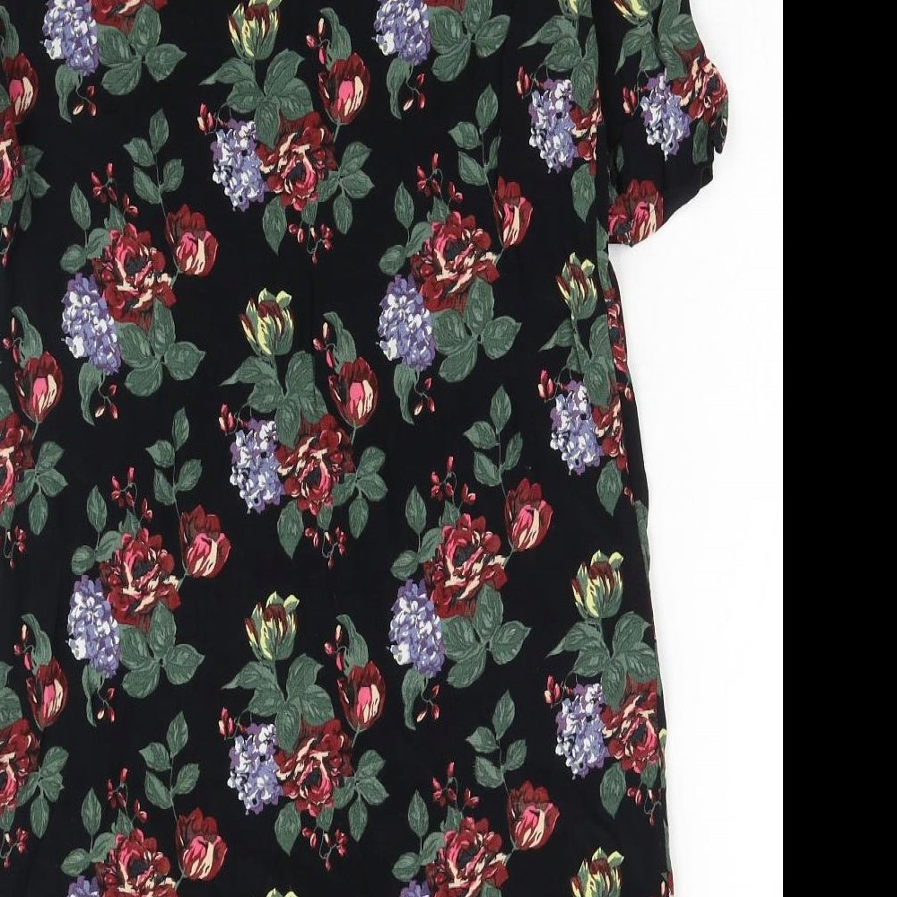 Pins and Needles Womens Black Floral Viscose Shift Size S Round Neck Pullover