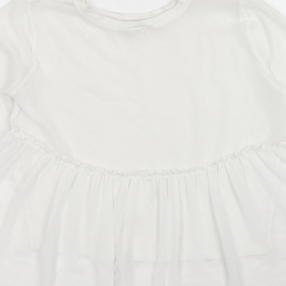 Zara Womens White Polyester Basic T-Shirt Size S Round Neck
