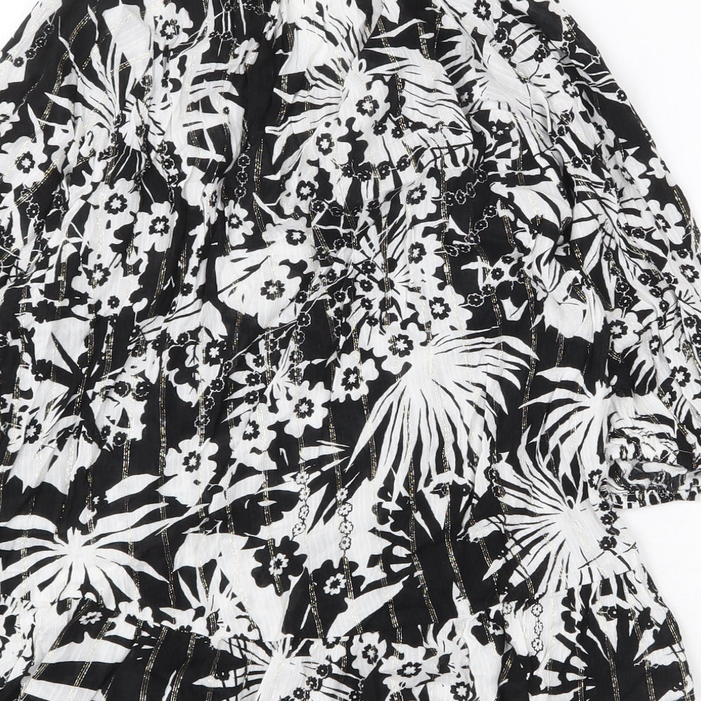 NEXT Womens Black Geometric Viscose Basic Blouse Size 10 V-Neck