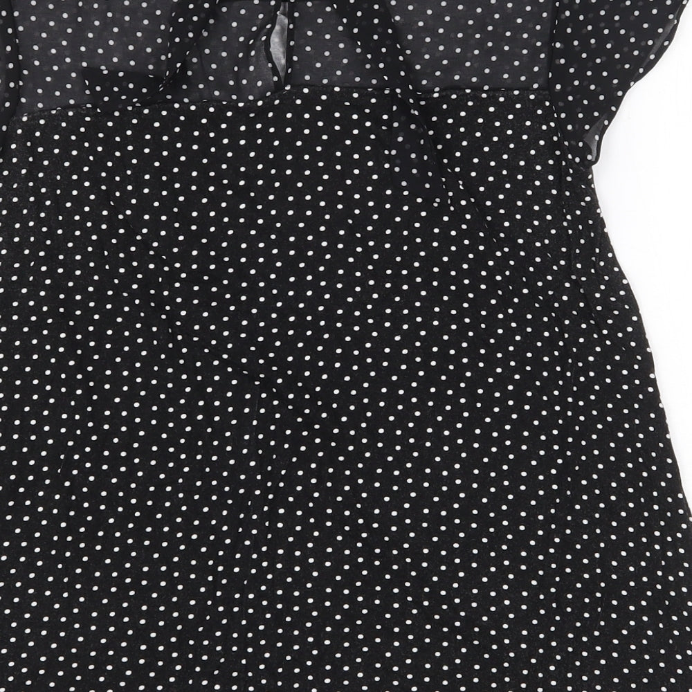 NEXT Womens Black Polka Dot Viscose Basic Blouse Size 8 Round Neck