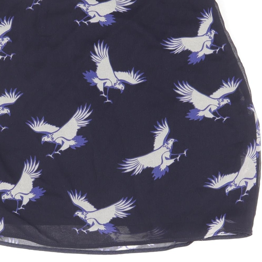 Zara Womens Blue Geometric Polyester Tulip Skirt Size XS Zip - Bird Pattern
