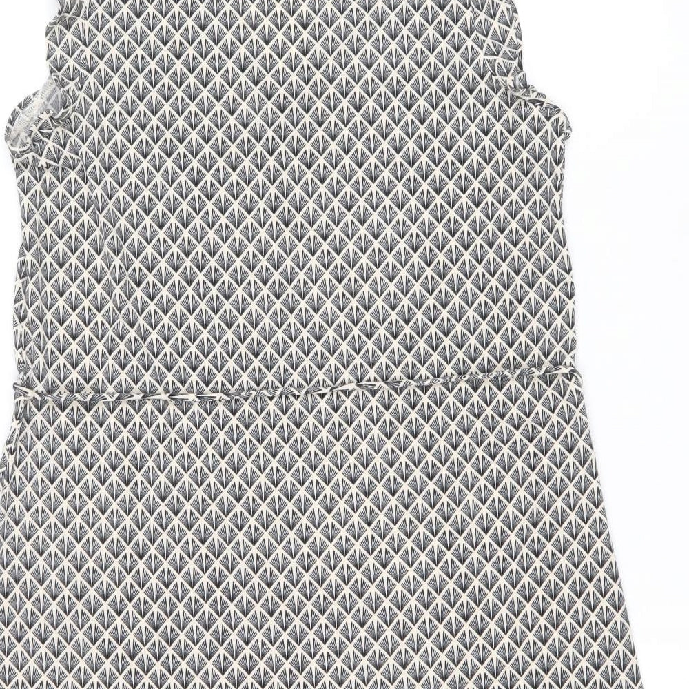 H&M Womens Beige Geometric Polyester Fit & Flare Size S V-Neck Pullover