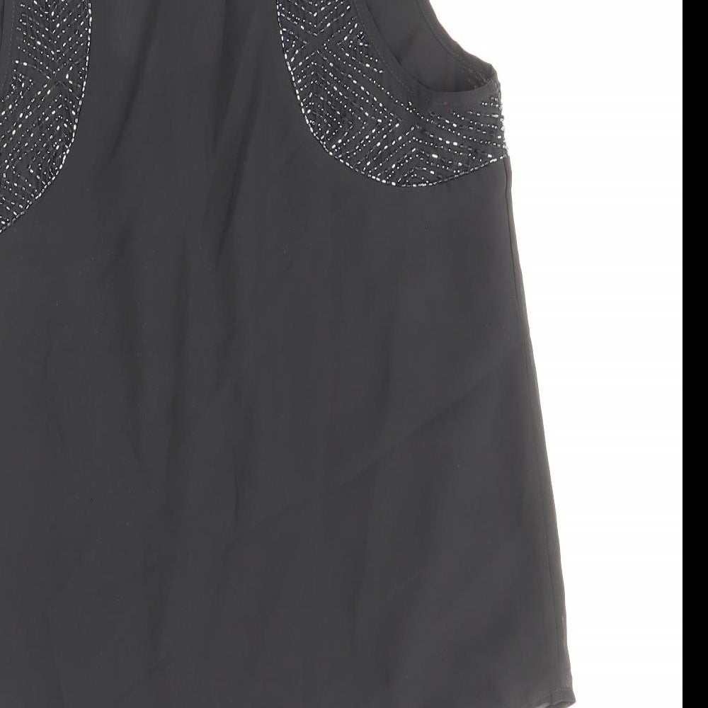 Topshop Womens Black Polyester Basic Tank Size 8 Round Neck