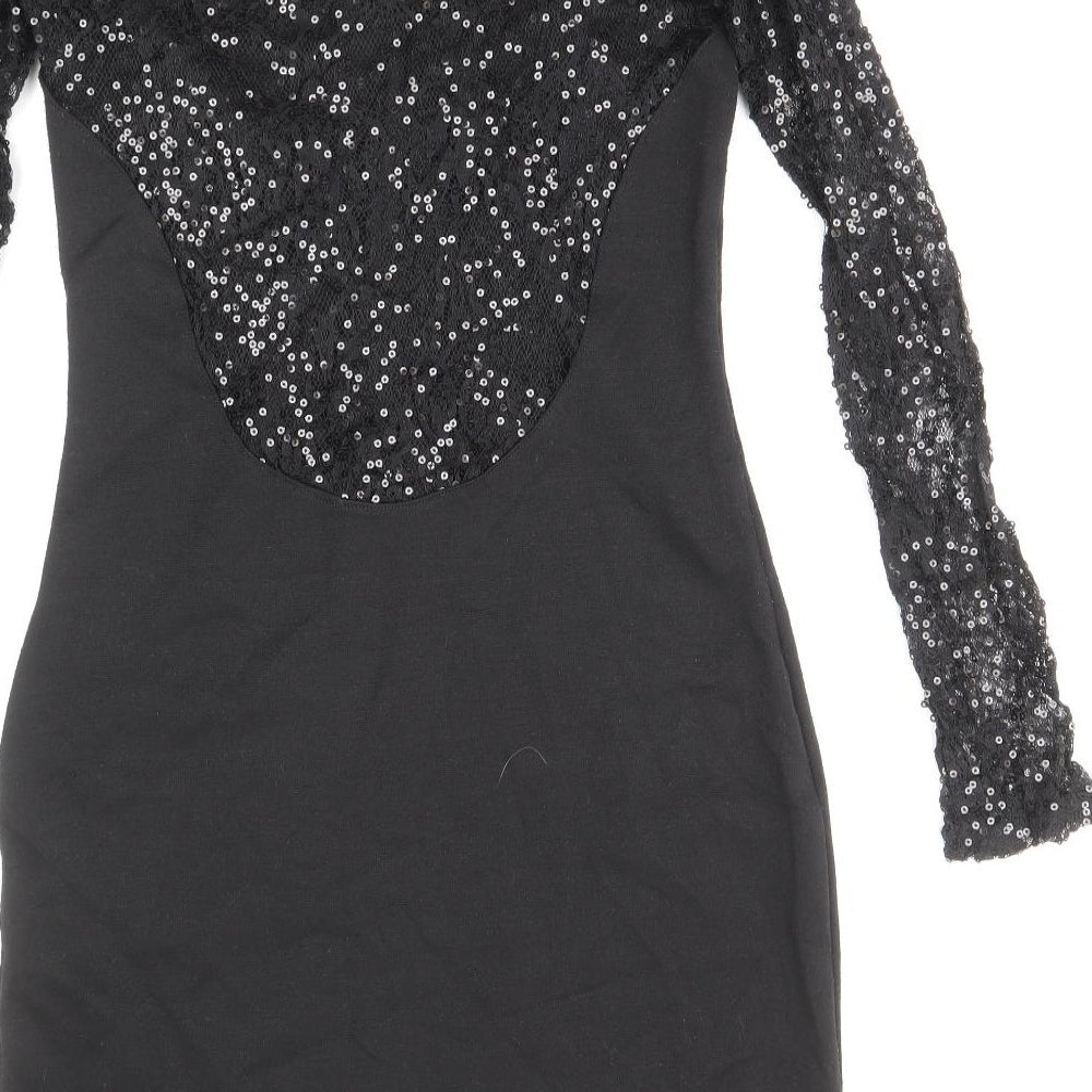 Lipsy Womens Black Polyester A-Line Size 10 V-Neck Pullover