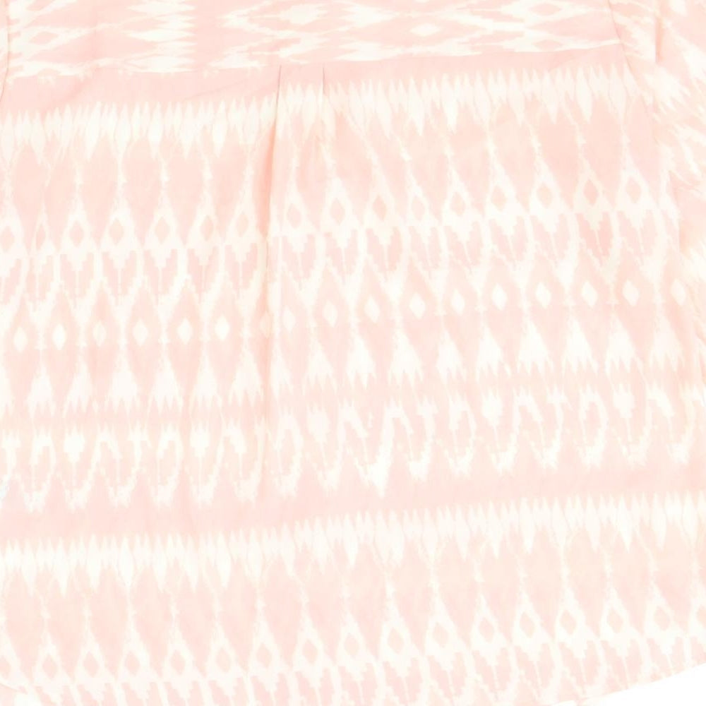 Marks & Spencer Womens Pink Geometric Polyester Basic Button-Up Size 8 V-Neck