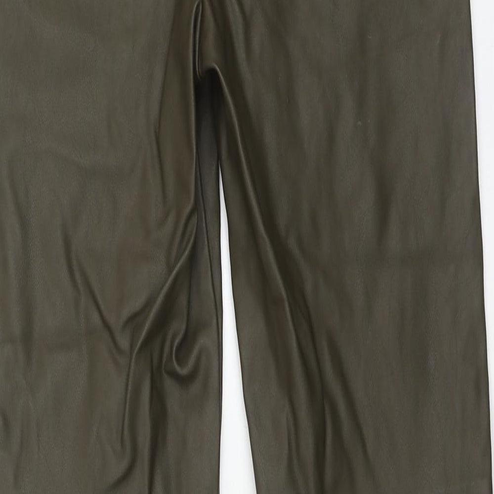 H&M Womens Green Polyurethane Trousers Size 8 Regular Zip