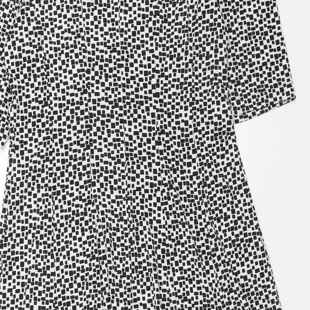 Connected Apparel Womens White Geometric Polyester Fit & Flare Size 12 Boat Neck Pullover