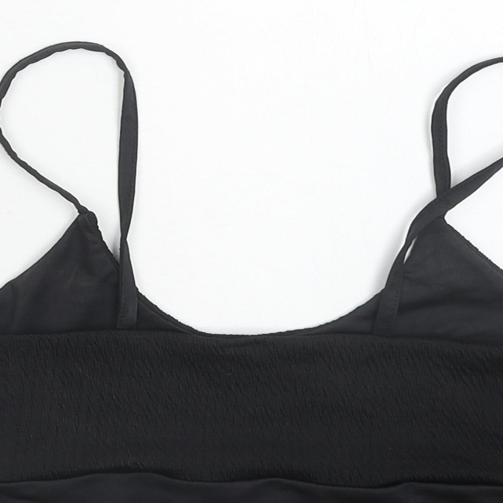 PRETTYLITTLETHING Womens Black Nylon Cropped Tank Size 10 Round Neck