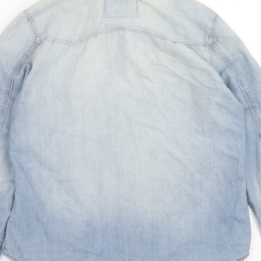 H&M Womens Blue Cotton Basic Button-Up Size 8 V-Neck