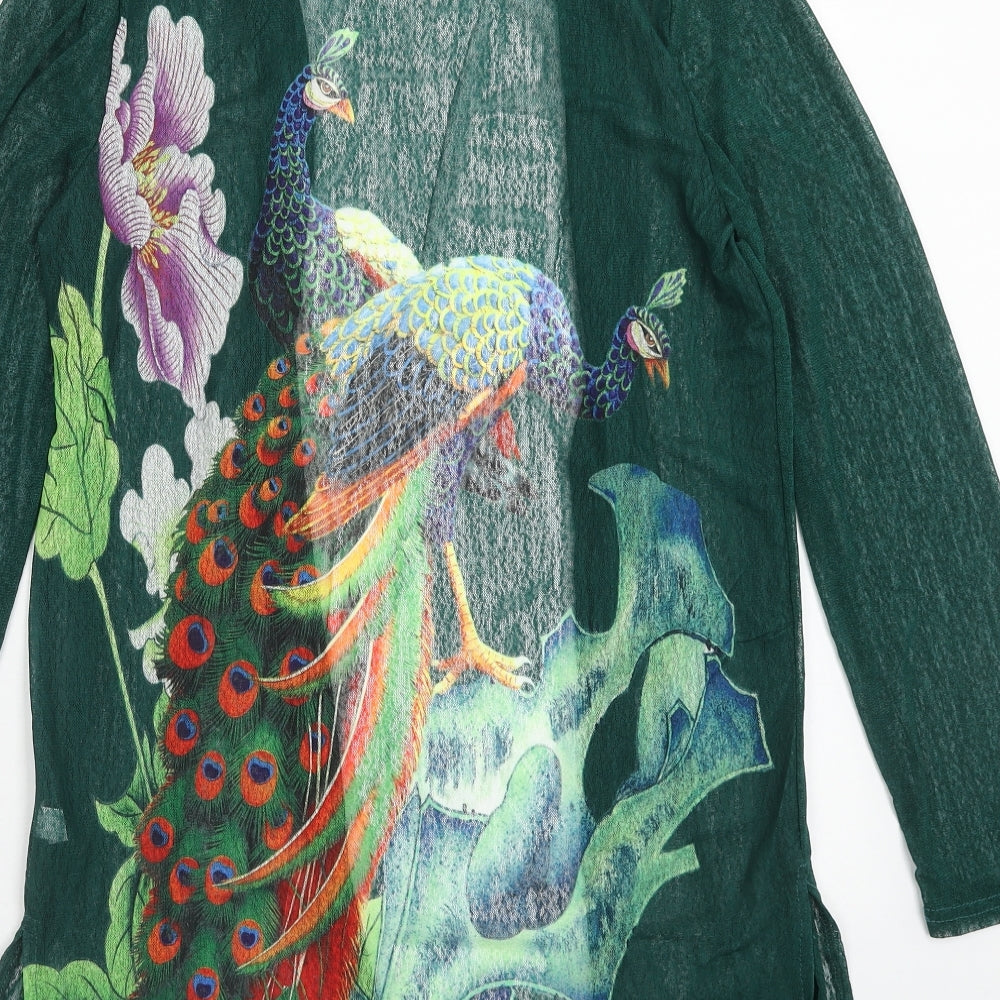Preworn Womens Green V-Neck Polyester Shrug Jumper Size M - Peacock, Flower