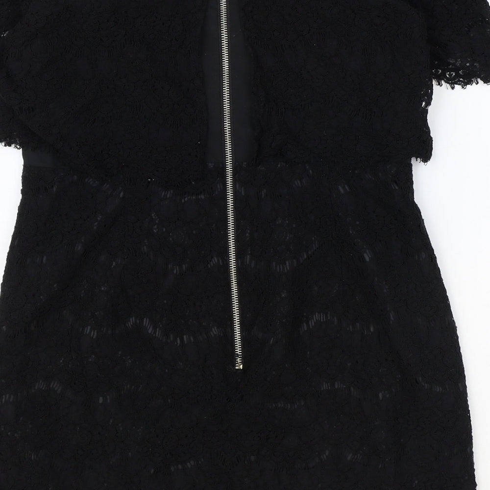 Topshop Womens Black Cotton Mini Size 10 Off the Shoulder Zip