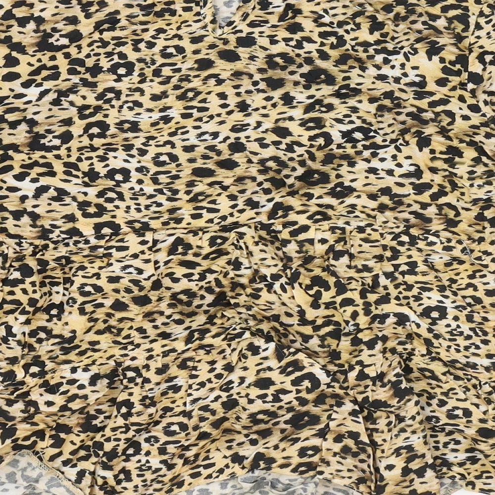 New Look Womens Multicoloured Animal Print Viscose Basic Blouse Size 10 Round Neck - Leopard Print