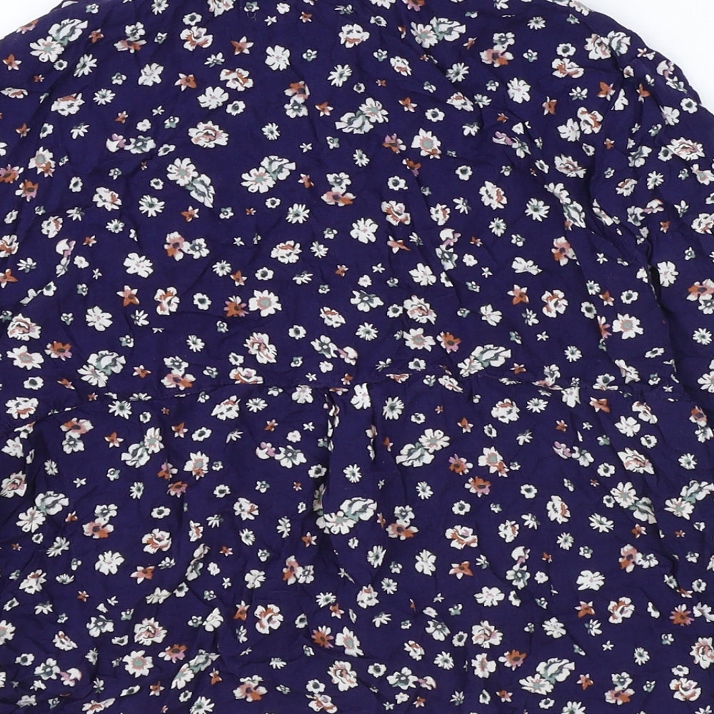 Pull&Bear Womens Blue Floral Viscose Basic Button-Up Size M Collared