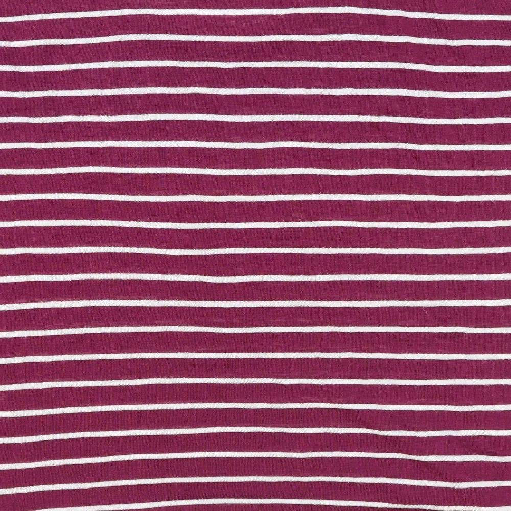 Bonmarché Womens Purple Striped Polyester Basic T-Shirt Size 12 Round Neck