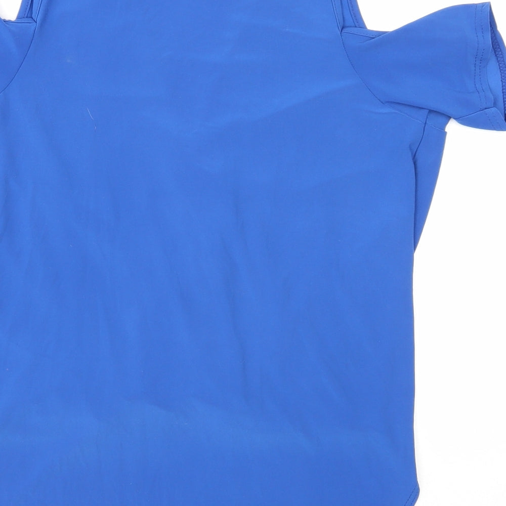 IX London Womens Blue Polyester Basic Blouse Size 12 V-Neck - Cold Shoulder
