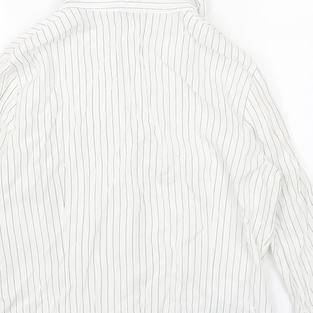 BHS Womens White Striped Polyester Basic Button-Up Size 12 Collared