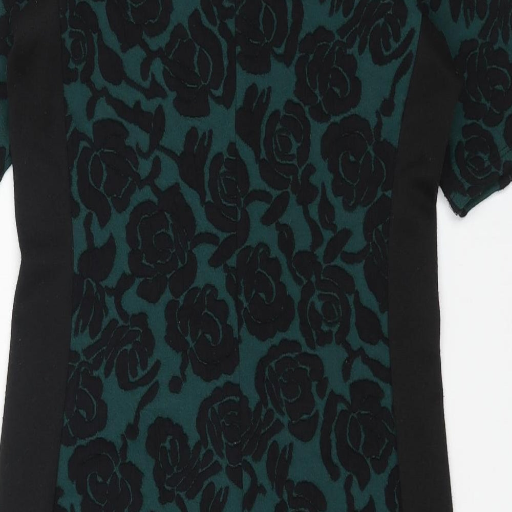 Dorothy Perkins Womens Green Floral Polyester Shift Size 6 Boat Neck Pullover