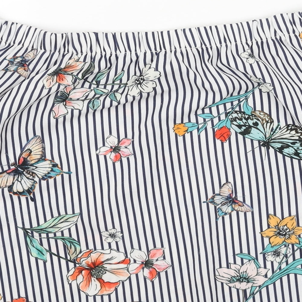 New Look Womens White Geometric Polyester Cropped Blouse Size 14 Off the Shoulder