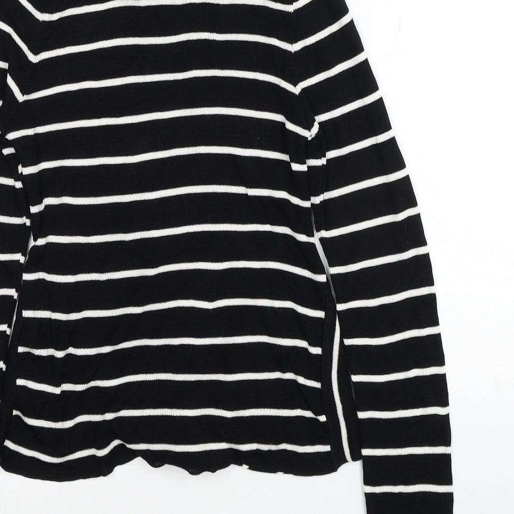 Topshop Womens Black Mock Neck Striped Viscose Pullover Jumper Size XS