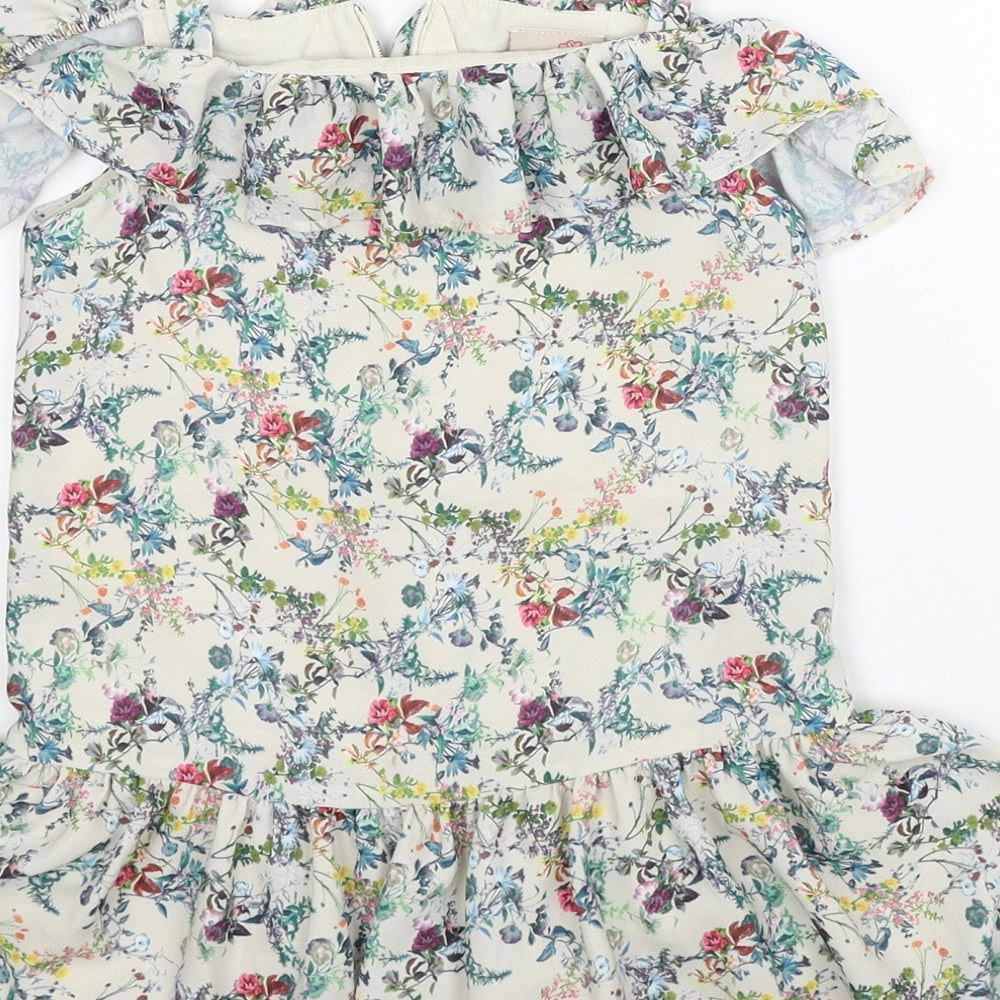 Next Girls Multicoloured Floral Polyester Skater Dress Size 4XL Square Neck Zip