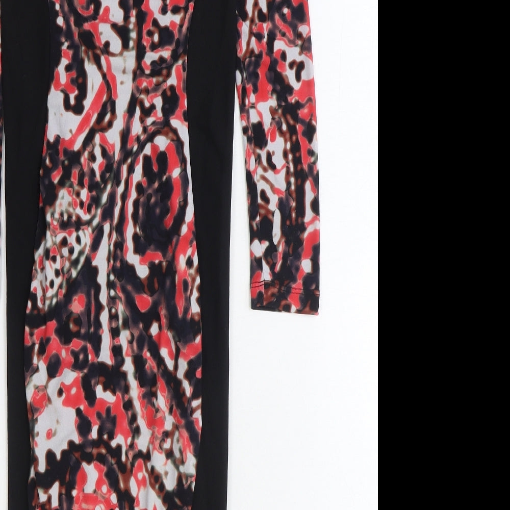 Marks & Spencer Womens Black Geometric Polyester A-Line Size 8 V-Neck Pullover