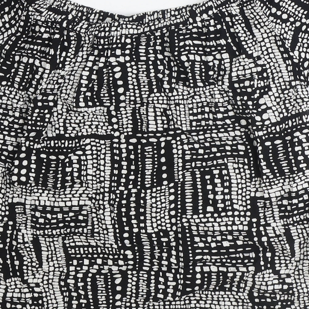 Papaya Womens Black Geometric Viscose Basic Blouse Size 12 Boat Neck
