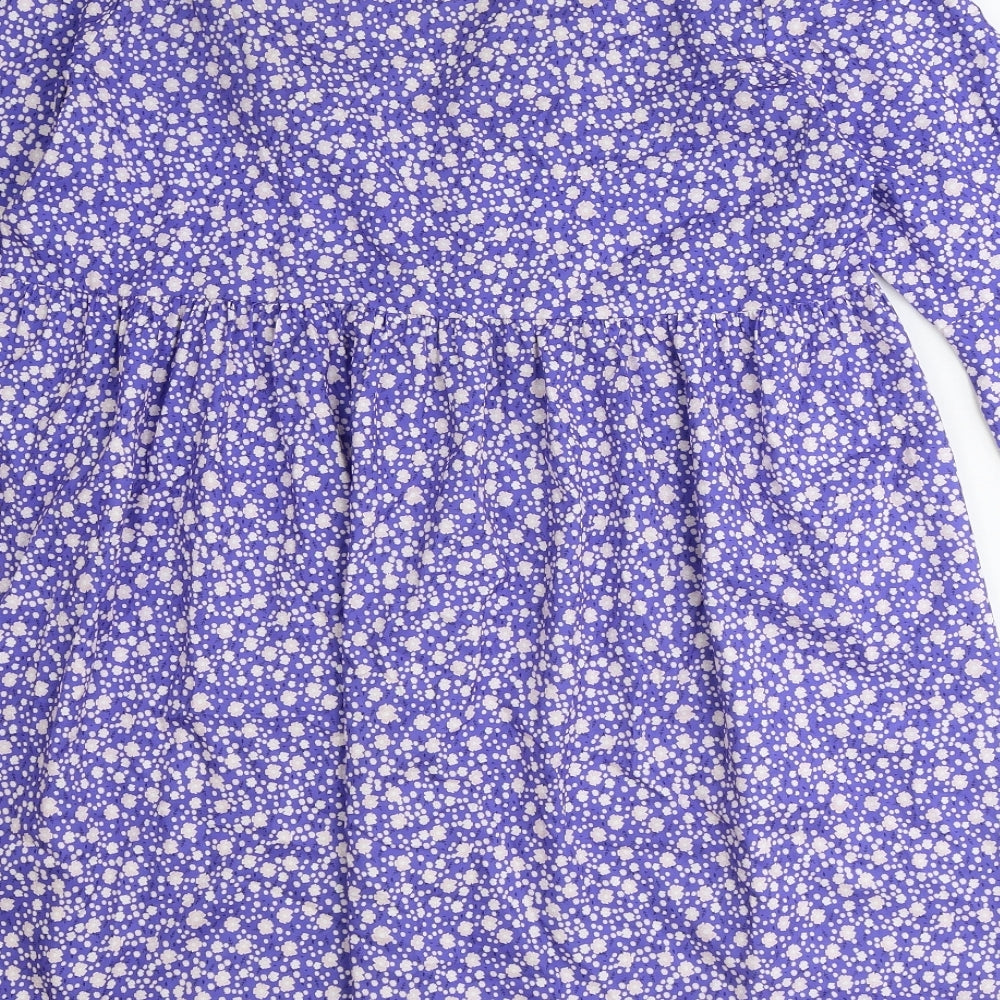 Preworn Womens Blue Floral Polyester Fit & Flare Size S V-Neck Pullover