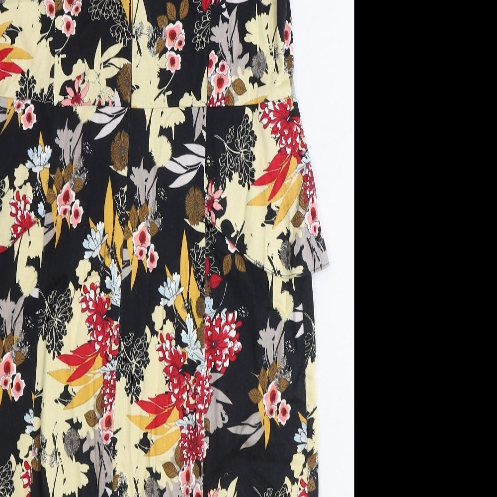 M&Co Womens Black Floral Cotton A-Line Size 12 Round Neck Zip