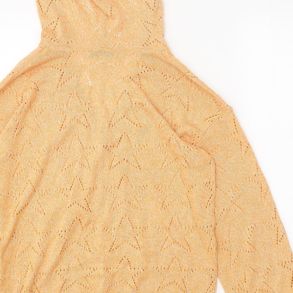 NEXT Womens Orange V-Neck Acrylic Pullover Jumper Size M - Star Detail
