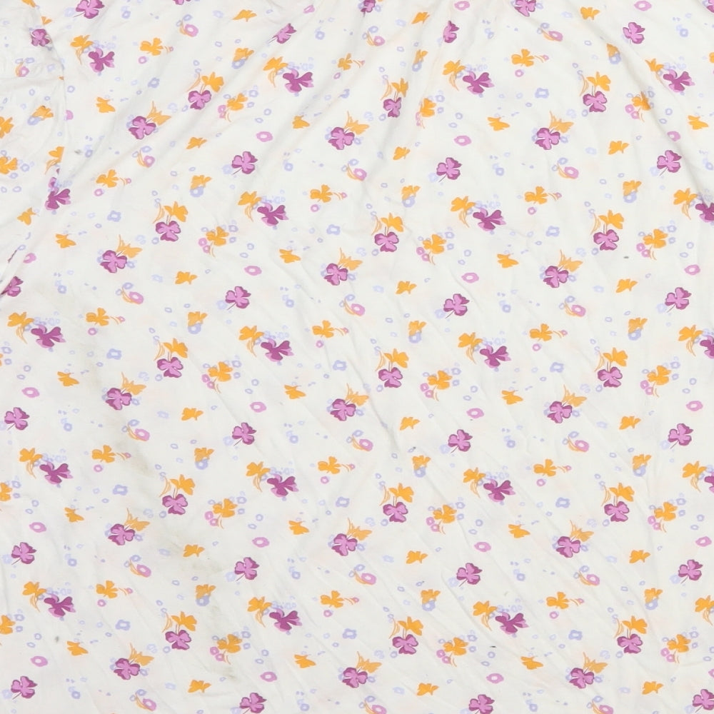 Marks & Spencer Womens White Floral Viscose Basic Blouse Size 14 Round Neck