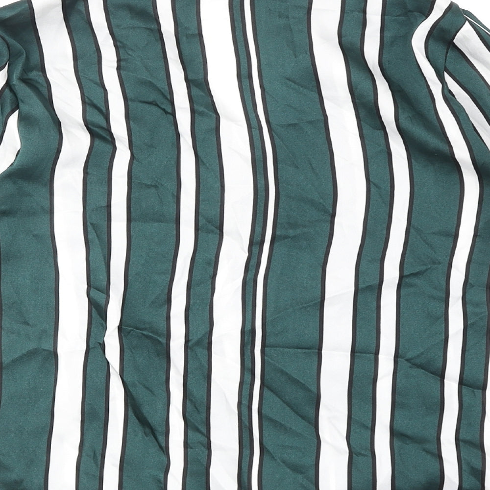 Topshop Womens Green Striped Polyester Basic Button-Up Size 8 V-Neck