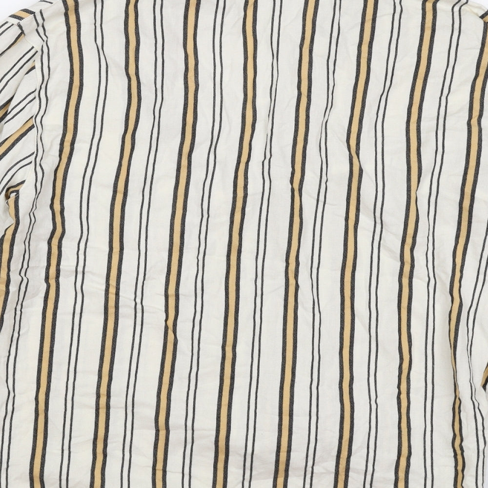Topshop Womens Beige Striped Cotton Basic Button-Up Size 6 V-Neck