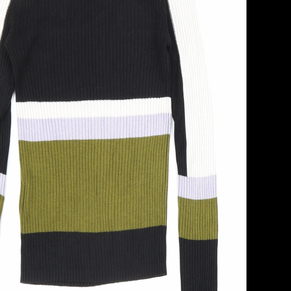 Divided by H&M Womens Multicoloured Boat Neck Striped Acrylic Pullover Jumper Size XS - Ribbed