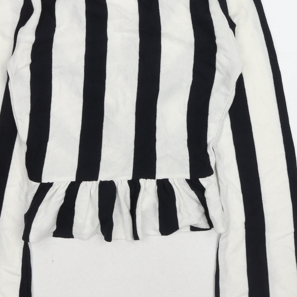 Topshop Womens White V-Neck Striped Acrylic Pullover Jumper Size 8 - Peplum