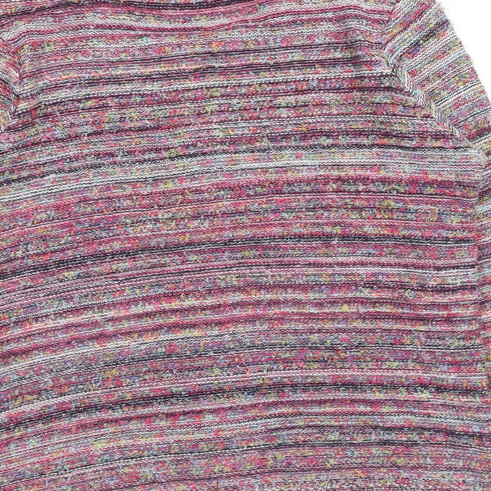 Marks and Spencer Womens Pink Scoop Neck Striped Acrylic Full Zip Jumper Size 12