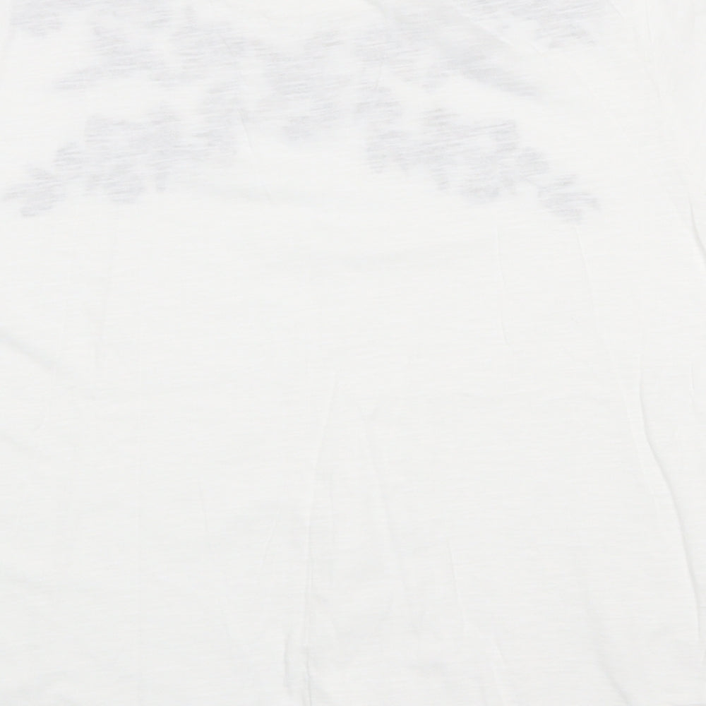 EWM Womens White Floral 100% Cotton Basic T-Shirt Size M Scoop Neck