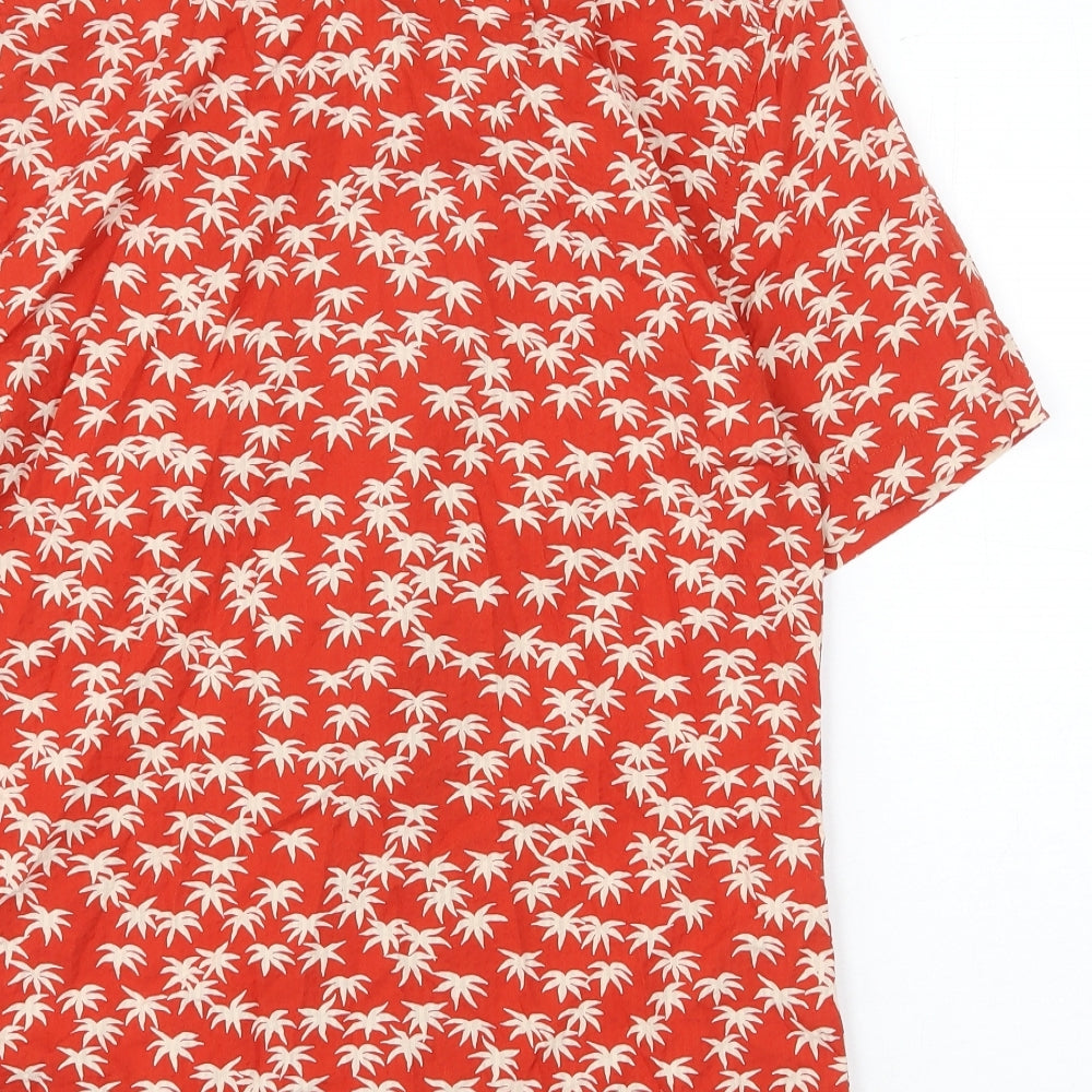 Marks & Spencer Mens Red Geometric Cotton Button-Up Size S Collared Button