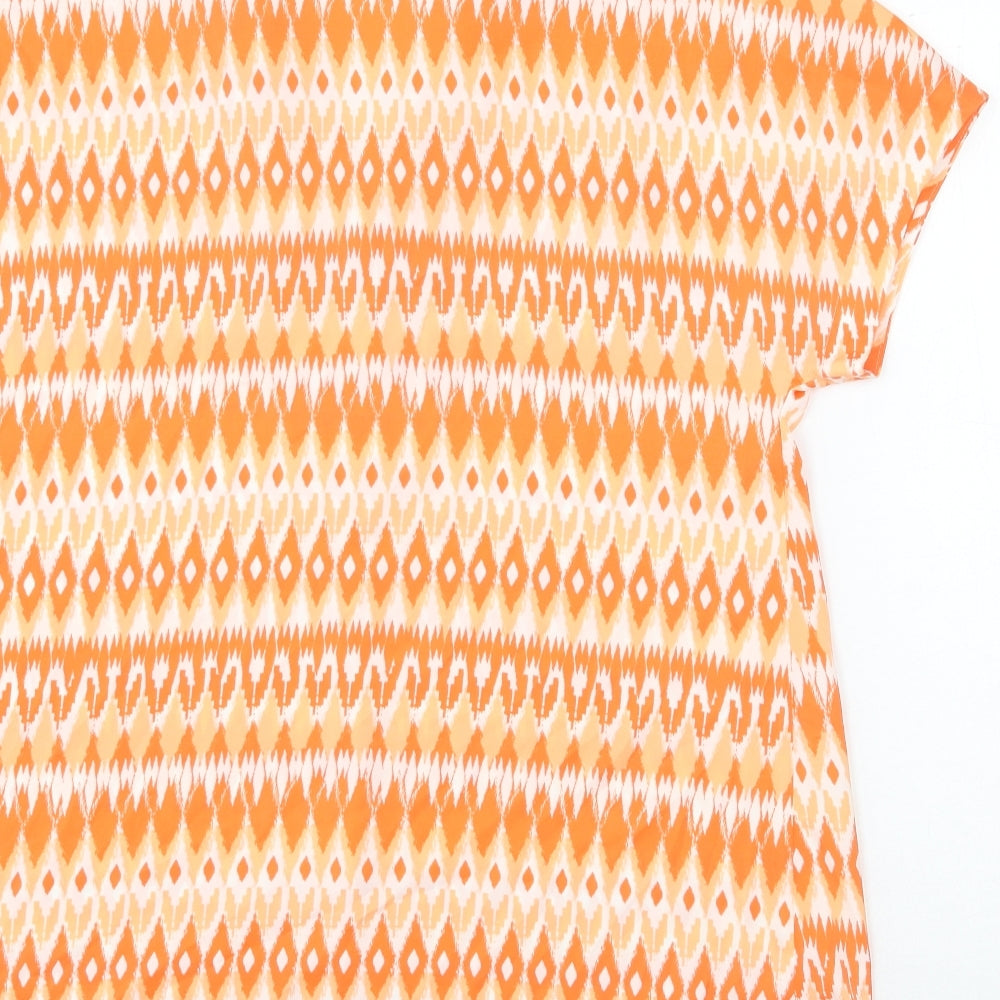 Marks & Spencer Womens Orange Geometric Polyester Basic Blouse Size 8 V-Neck
