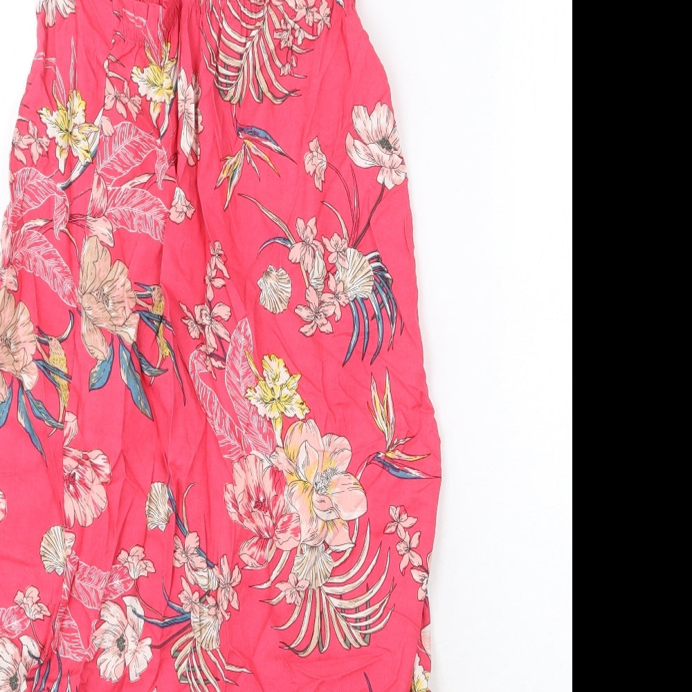 Marks & Spencer Womens Pink Floral Viscose Tank Dress Size 6 Scoop Neck Pullover