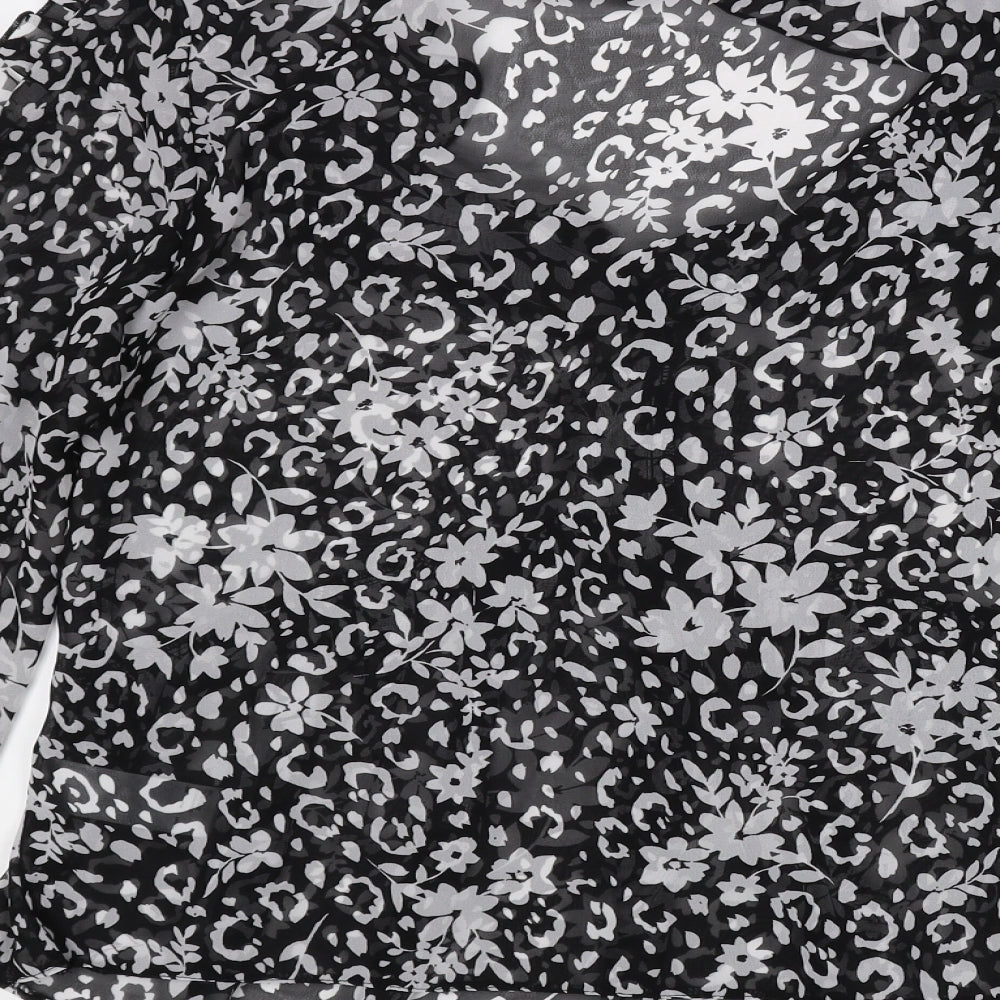 Topshop Womens Black Floral Polyester Basic Blouse Size 8 V-Neck